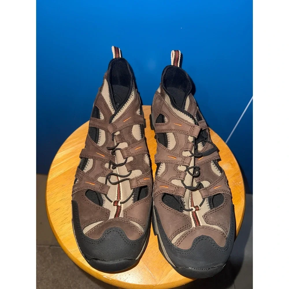Cabelas Mens Brown Leather Mesh Hybrid Hiking Sandals Shoes 12M